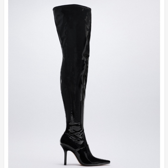 Zara Shoes - ZARA high heeled thigh high boots sz 6.5￼.  Black boots, heels, Desiger Boots.